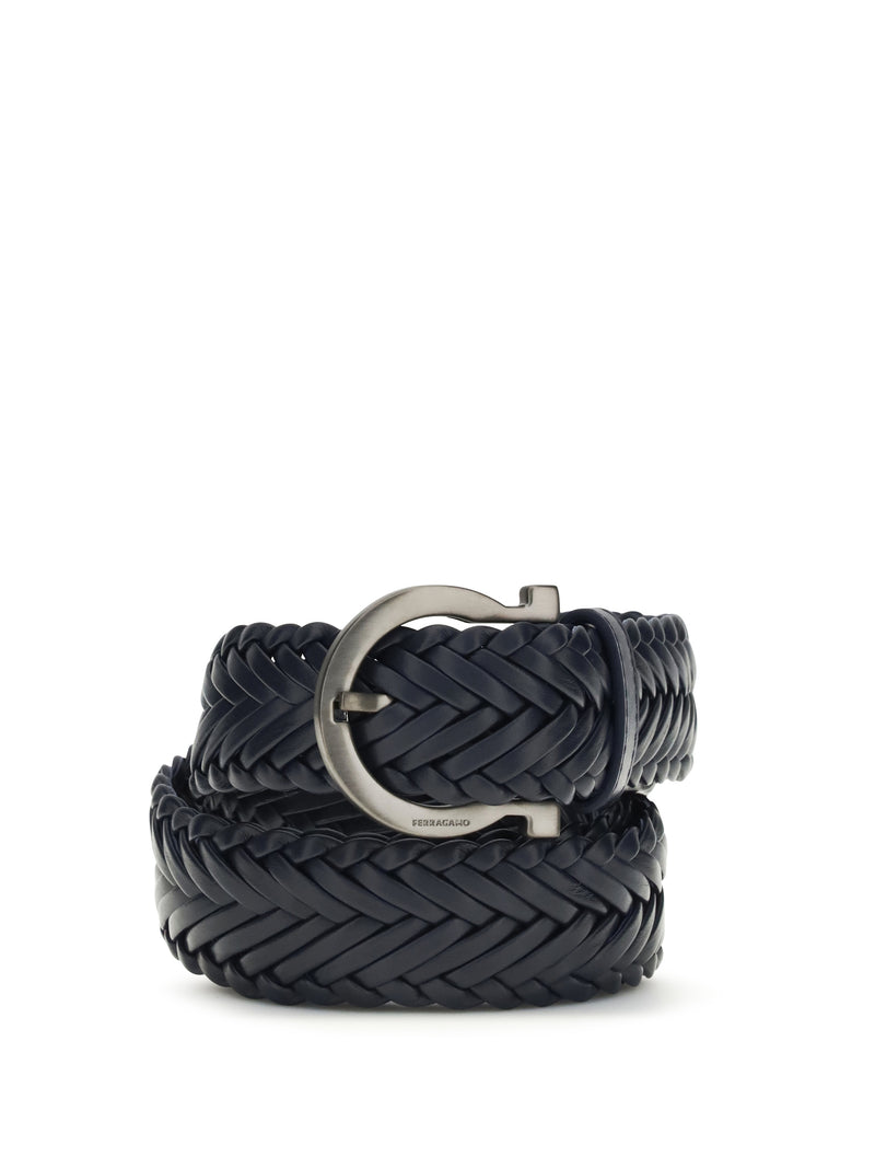 Ferragamo Ferragamo Braided Leather Belt New Navy Men - World Class Fashion
