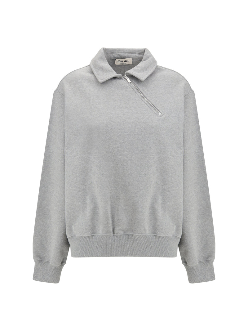 Miu Miu Miu Miu Sweatshirt with Oblique Zip Closure Grey - World Class Fashion