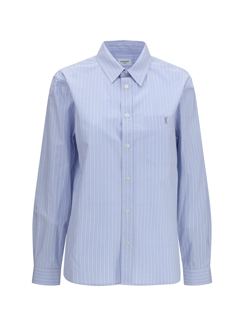 Saint Laurent Saint Laurent Cassandre Striped Poplin Shirt Blue/Grey - World Class Fashion