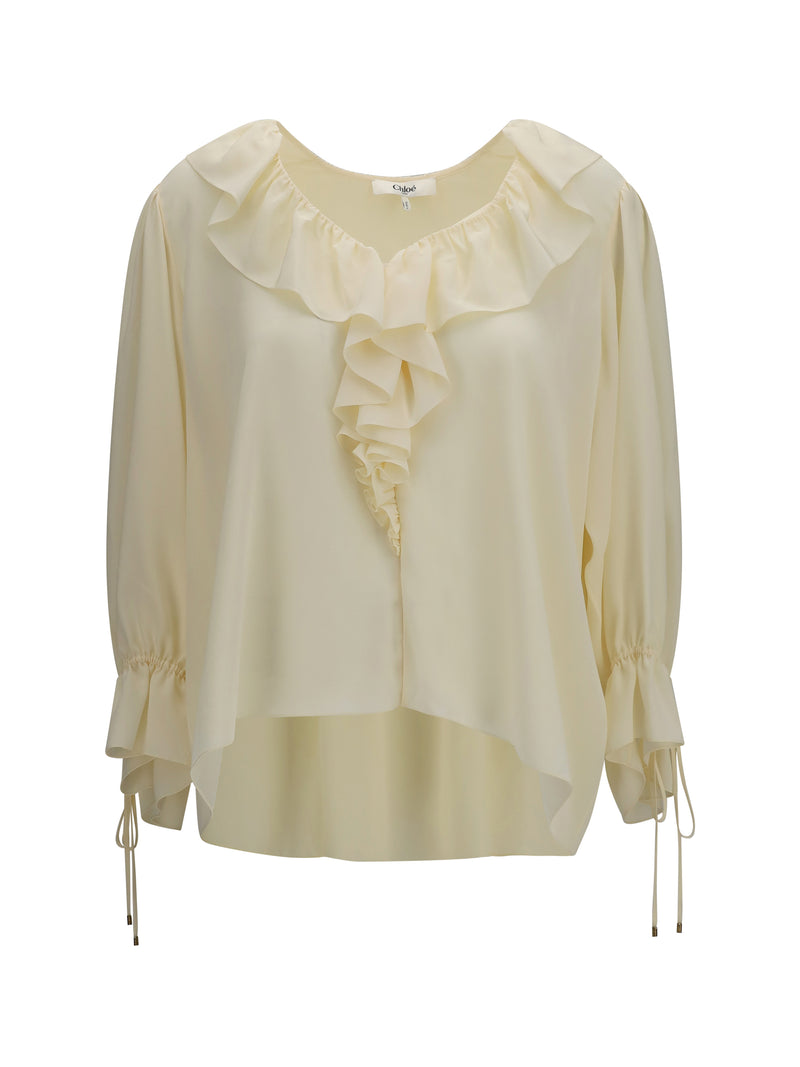 Chloe Chloé Ruffled V-neck Shirt Pristine White - World Class Fashion