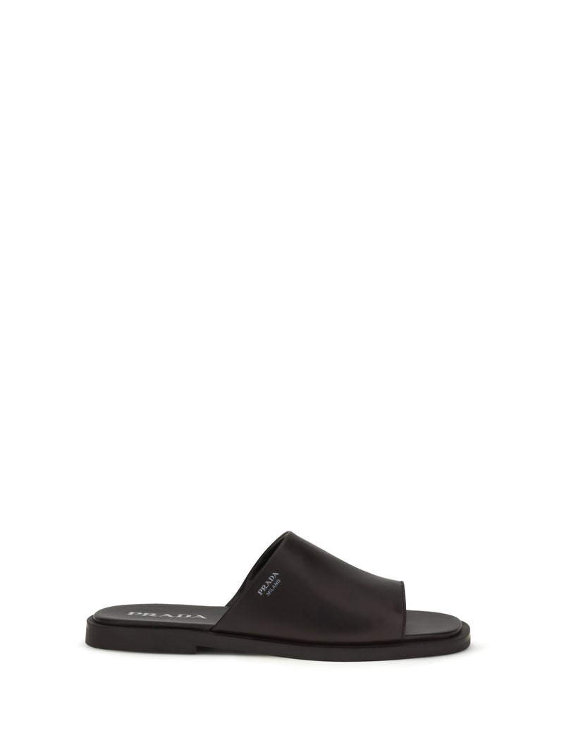 Prada Prada Leather Slide Sandals Moro Men - World Class Fashion