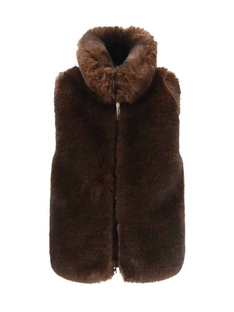 Woolrich Woolrich Hybrid Faux-fur Quilted Nylon Vest Dark Earth - World Class Fashion