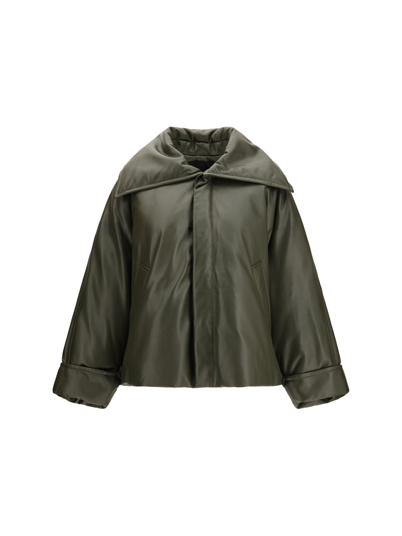 Bottega Veneta Bottega Veneta Glossy Leather Padded Jacket Pine Forest - World Class Fashion