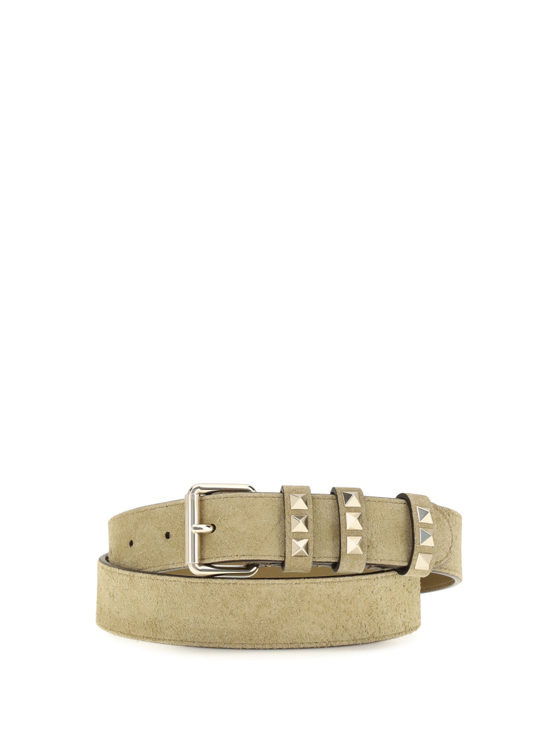 Valentino Garavani Valentino Garavani Rockstud Suede Belt Havana Beige - World Class Fashion