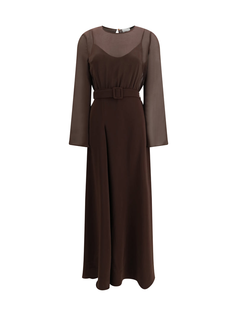 P.a.r.o.s.h. P.a.r.o.s.h. Long Belted Dress Marrone - World Class Fashion