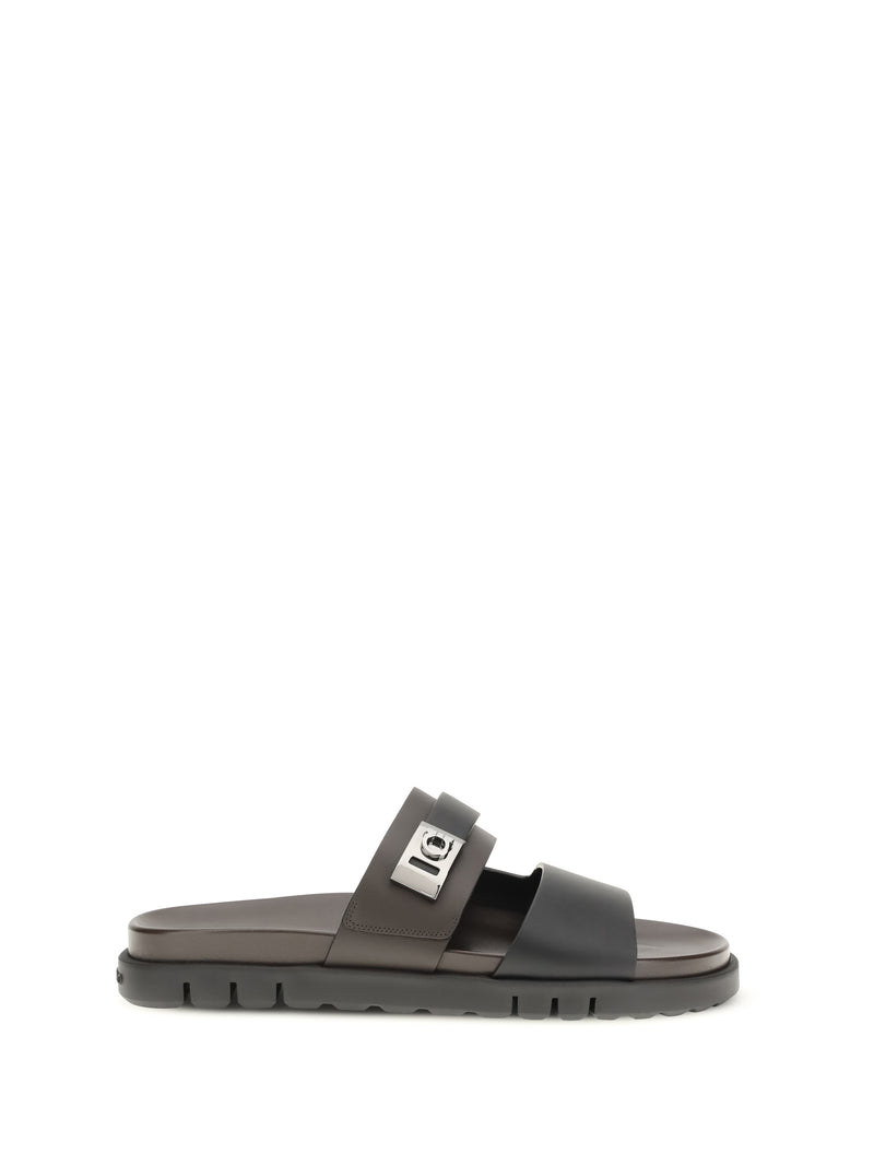 Ferragamo Ferragamo Double-strap Leather Sandals Nero - World Class Fashion