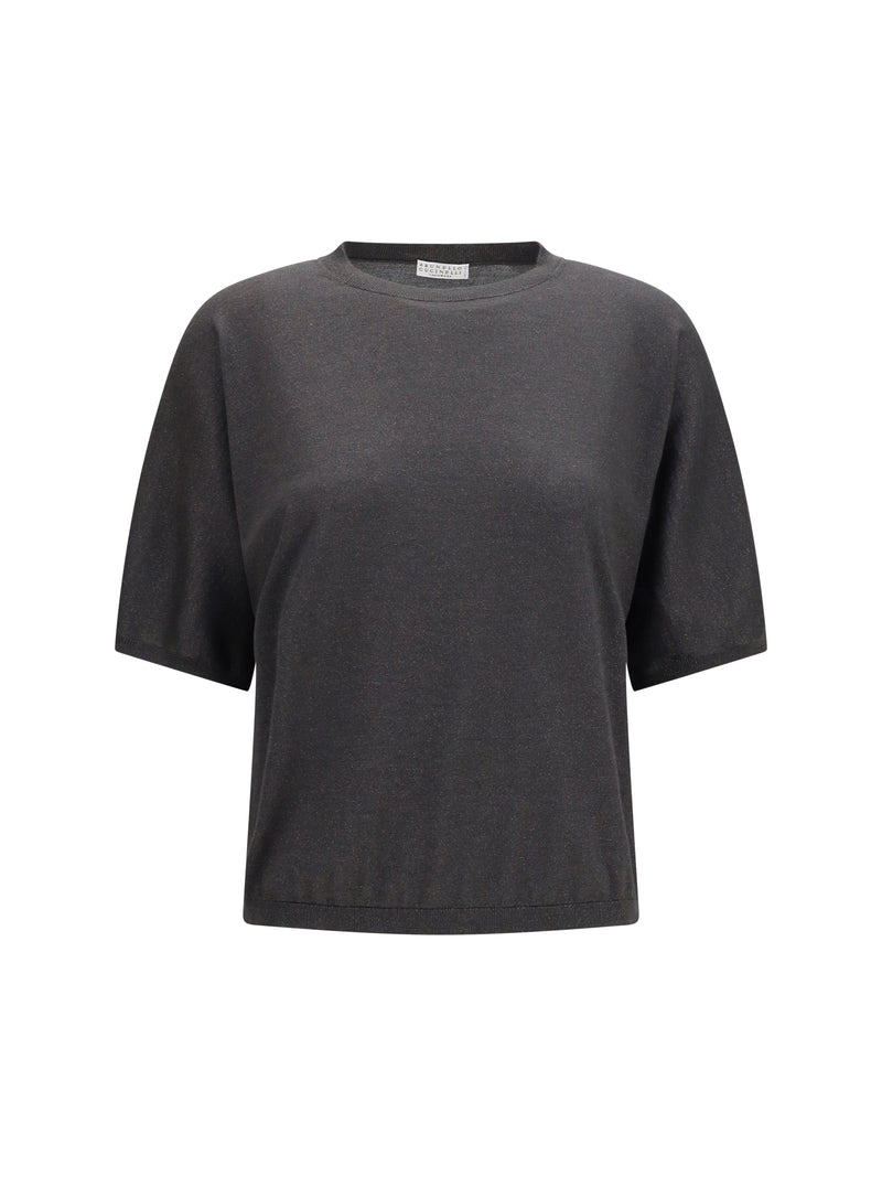 Brunello Cucinelli Brunello Cucinelli Short-sleeve Cashmere and Silk Sweater Piombo - World Class Fashion