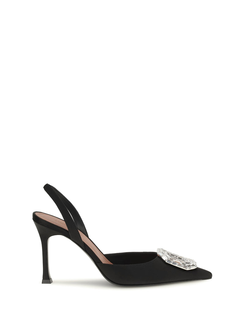 Amina Muaddi Amina Muaddi Camelia Satin Slingback Pumps Black - World Class Fashion