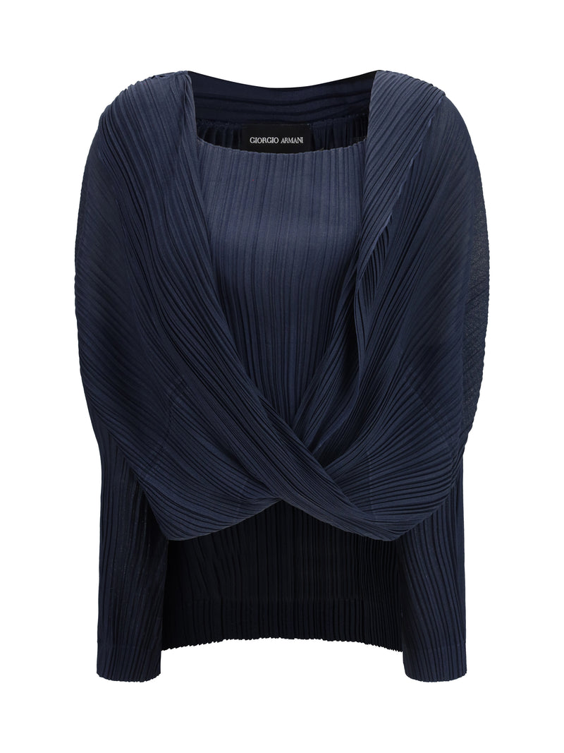 Giorgio Armani Giorgio Armani Semi-sheer Pleated Blouse Maritime Blue - World Class Fashion