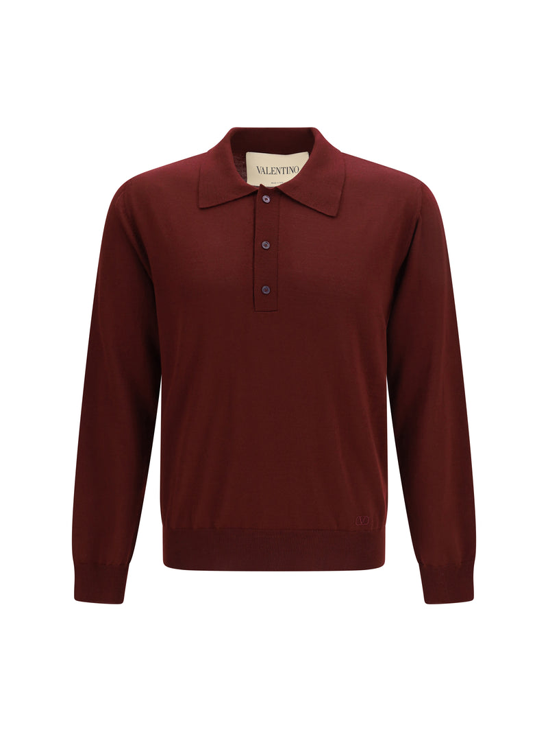 Valentino Valentino Wool Polo with VLogo Embroidery Bordeaux - World Class Fashion