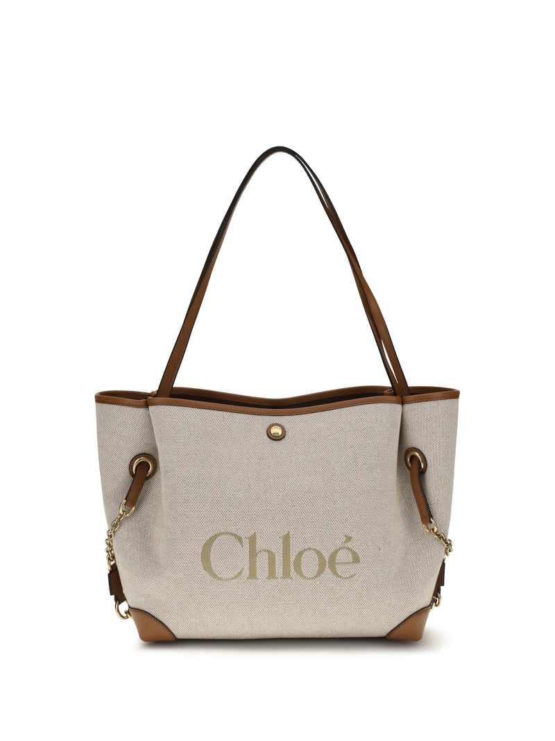 Chloe Bolso tote de lona Chloé Clover Marrón arcilla - World Class Fashion