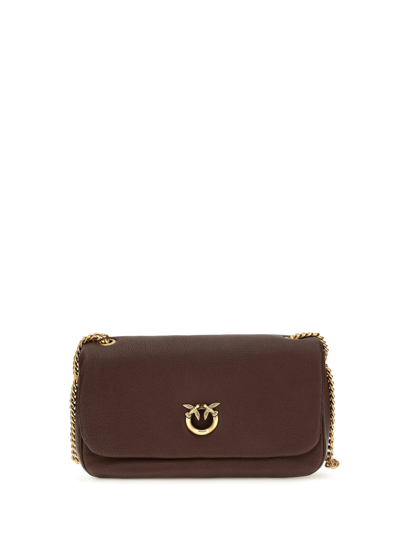 Pinko Pinko Love Birds Click Soft Leather Shoulder Bag Brown - World Class Fashion