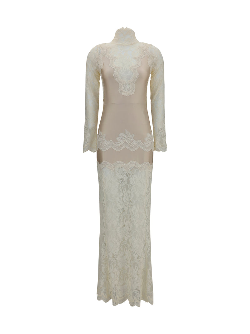 Rabanne Rabanne Long Lace and Jersey Dress Ivory - World Class Fashion