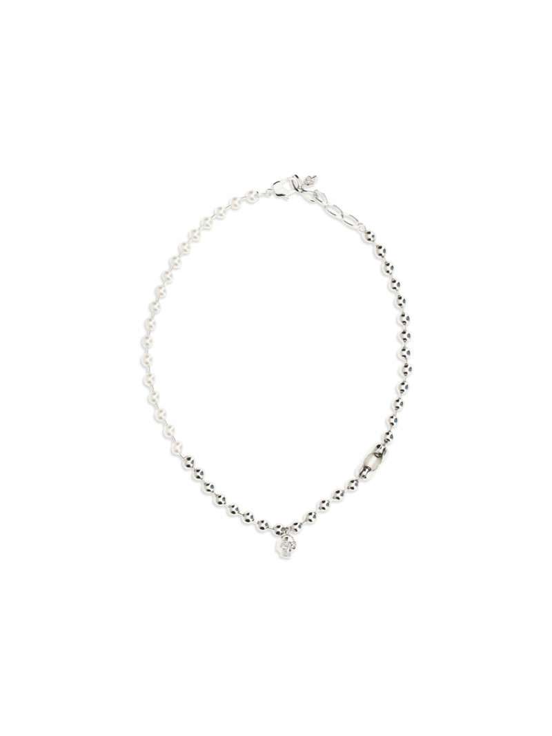 Alexander McQueen Alexander McQueen Collar de calavera con perlas plateado para hombre - World Class Fashion