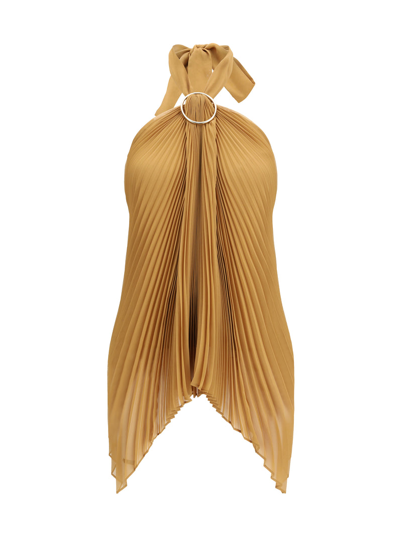 Pianoforte- Max Mara Pianoforte Max Mara Plissé Chiffon Top Caramello - World Class Fashion