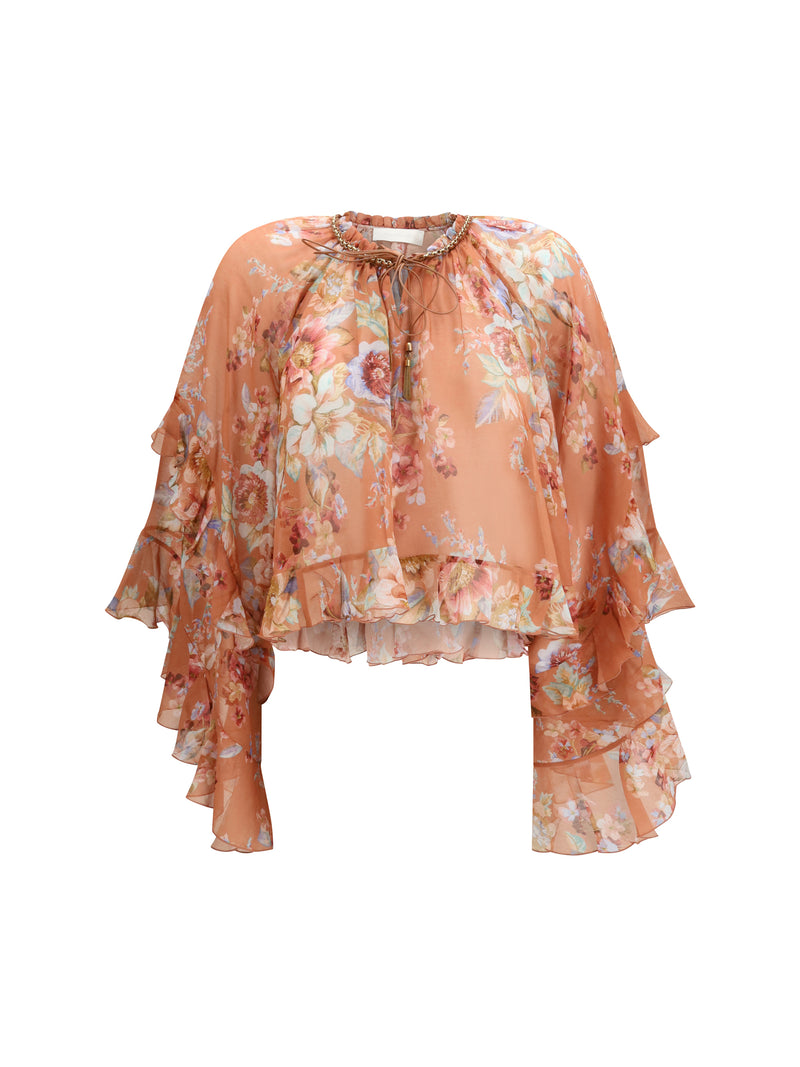 Zimmermann Zimmermann Ruffle Blouse Chambray-Florals - World Class Fashion