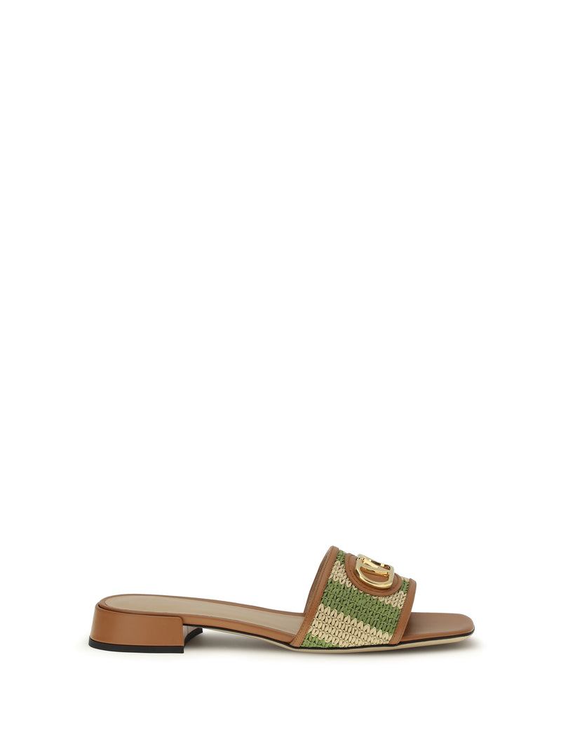 Valentino Garavani Valentino Garavani VLogo Raffia Slide Sandals Naturale-Verde - World Class Fashion