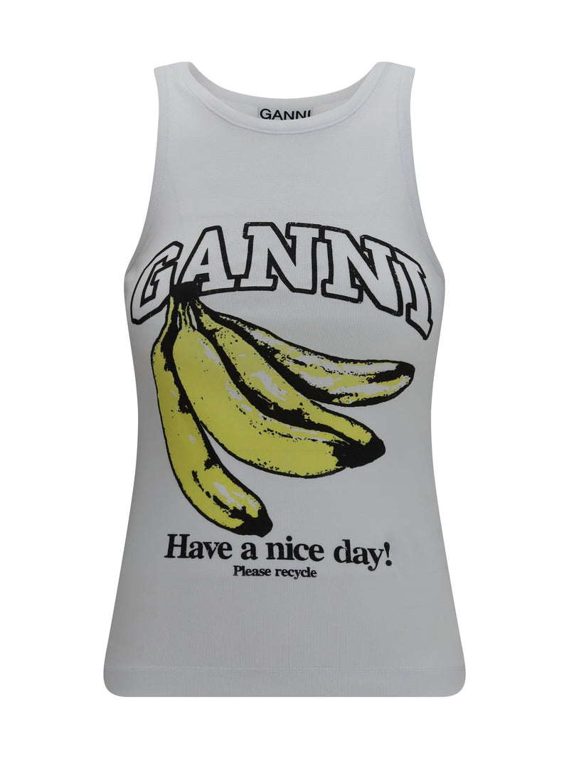 Ganni Ganni Banana Cotton Tank Top Bright White - World Class Fashion