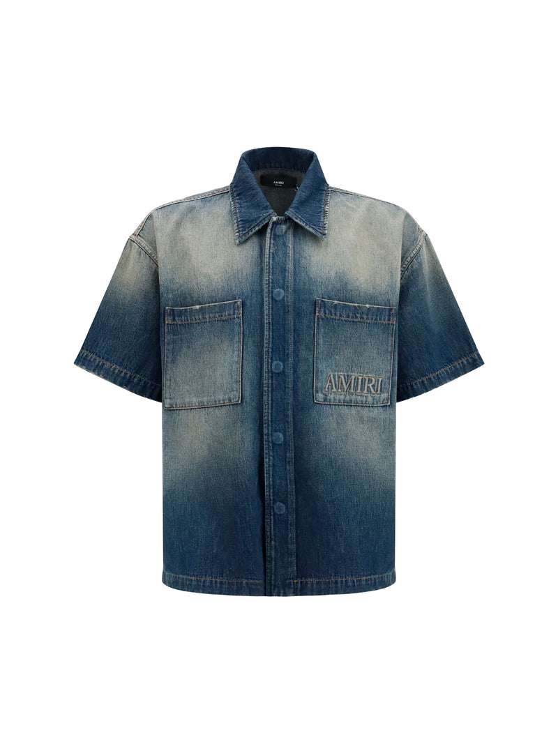 Amiri Amiri Embroidered Logo Denim Shirt Sandstone - World Class Fashion