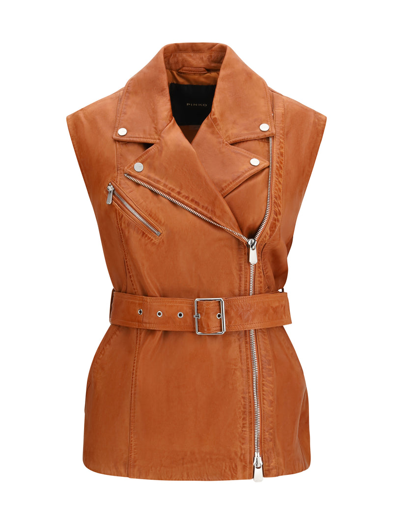 Pinko Pinko Gypsy Biker-style Vest Marrone Crema di Moca - World Class Fashion