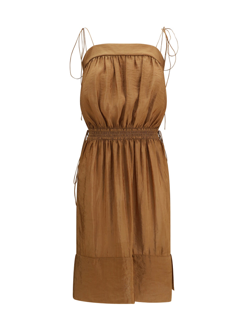 Saint Laurent Saint Laurent Satin Dress With Balloon Bodice Coffee - World Class Fashion
