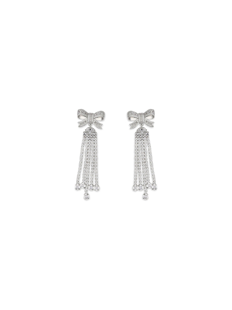 Self-portrait Self-portrait Crystal Bow Drop Earrings Silver - World Class Fashion