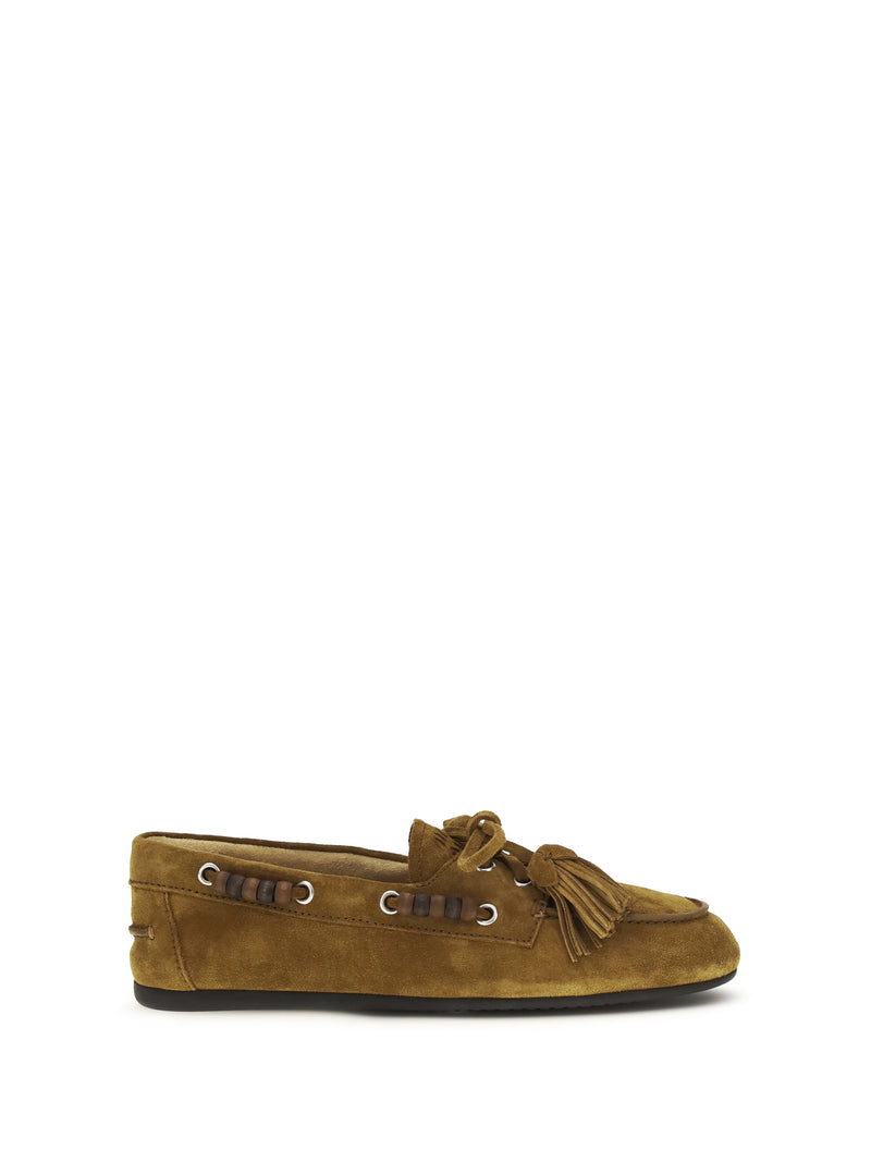 Miu Miu Miu Miu Boat Suede Loafers Oliva - World Class Fashion