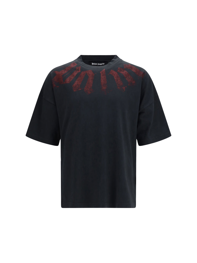 Palm Angels Palm Angels Big Neck Logo T-shirt Black Burgundy - World Class Fashion
