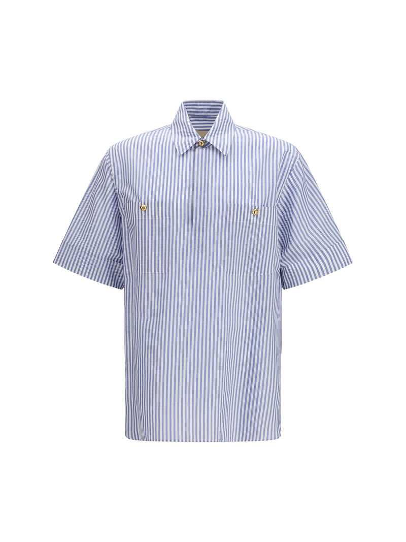 Valentino Valentino Short-sleeve Shirt with Logo Buttons Bianco/Navy - World Class Fashion