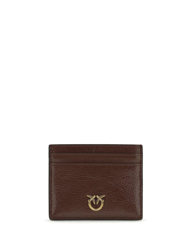 Pinko Pinko Shiny Leather Card Holder Burgundy Wine - World Class Fashion