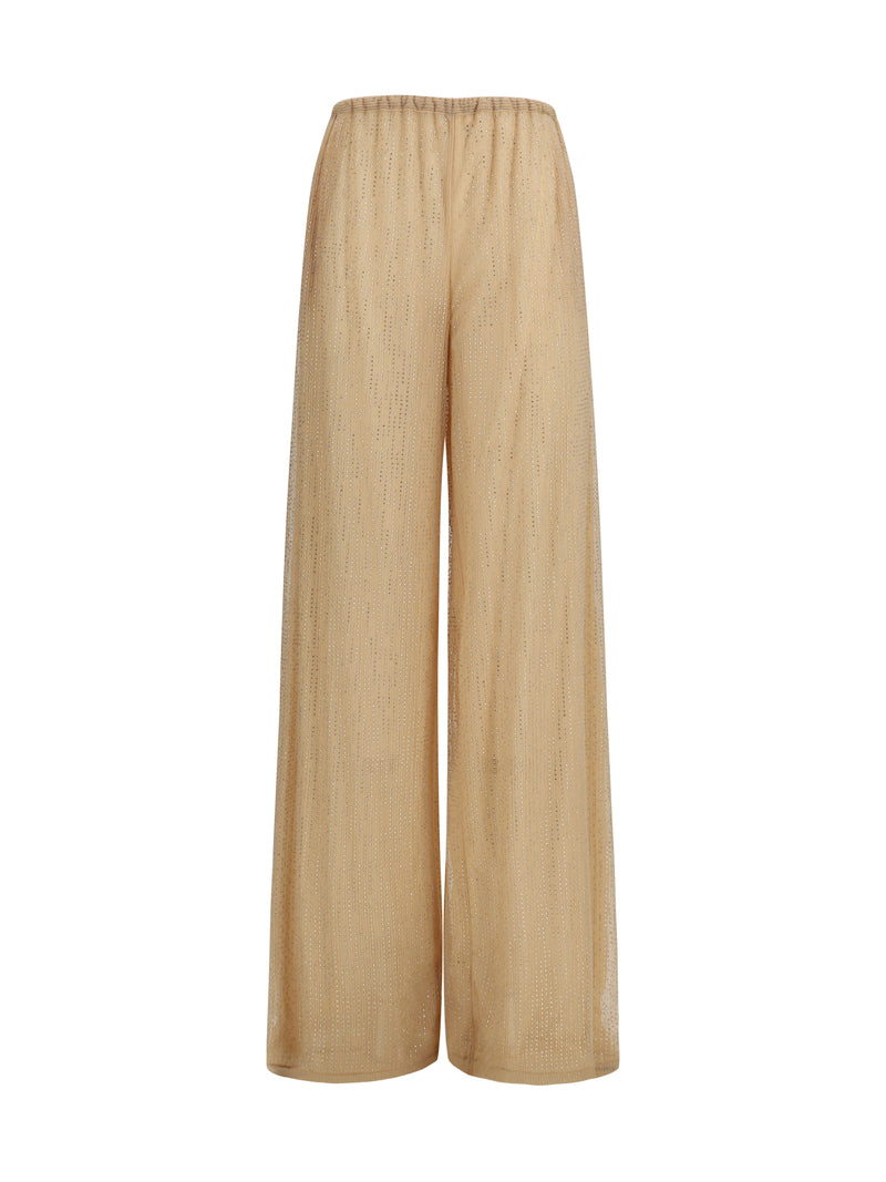 Ermanno Scervino Ermanno Scervino Tulle Pants with Strass Rugby Tan - World Class Fashion
