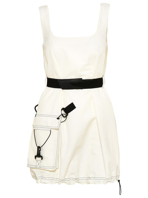 Stella Mccartney White Cotton Blend Belted Dress