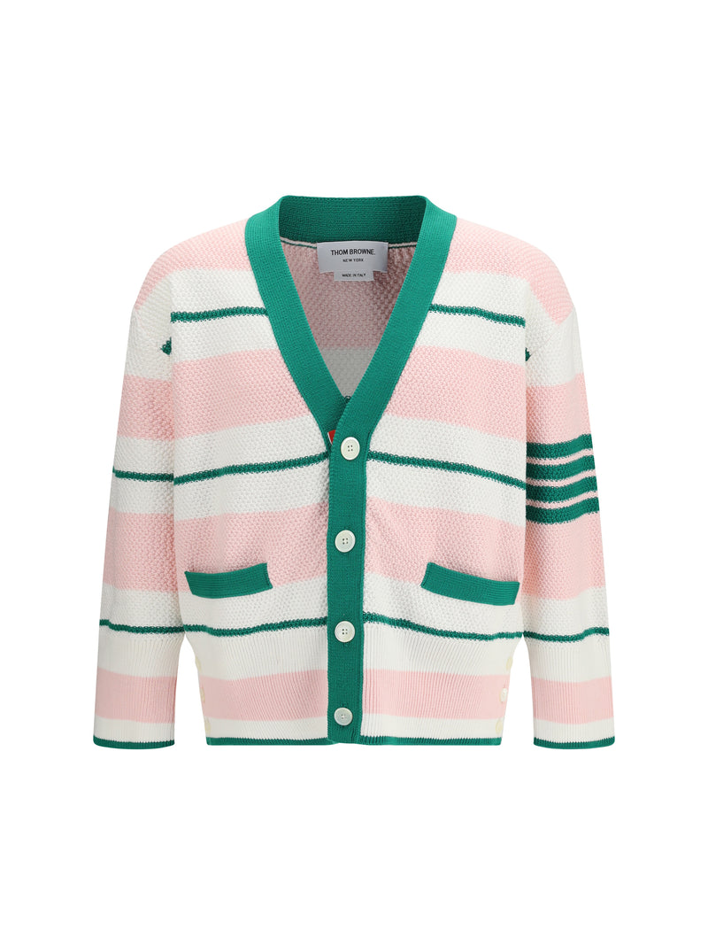 Thom Browne Thom Browne Classic Stripe Seed Stitch V Neck Cardigan Light Pink - World Class Fashion