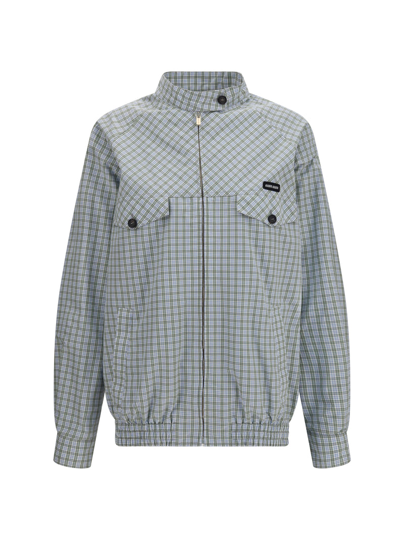 Miu Miu Miu Miu Checked Technical Fabric Blouson Jacket White/Green - World Class Fashion