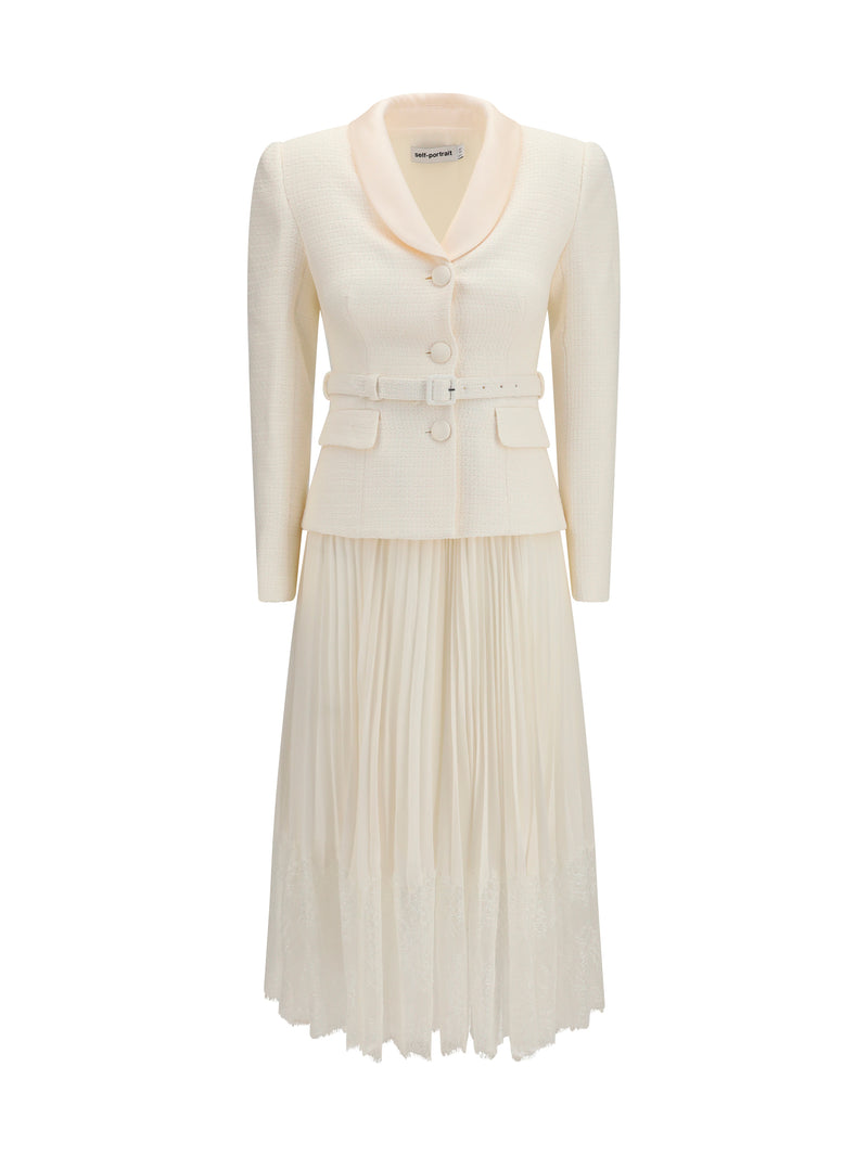 Self-portrait Self-portrait Bouclé Midi Dress Cream Women - World Class Fashion