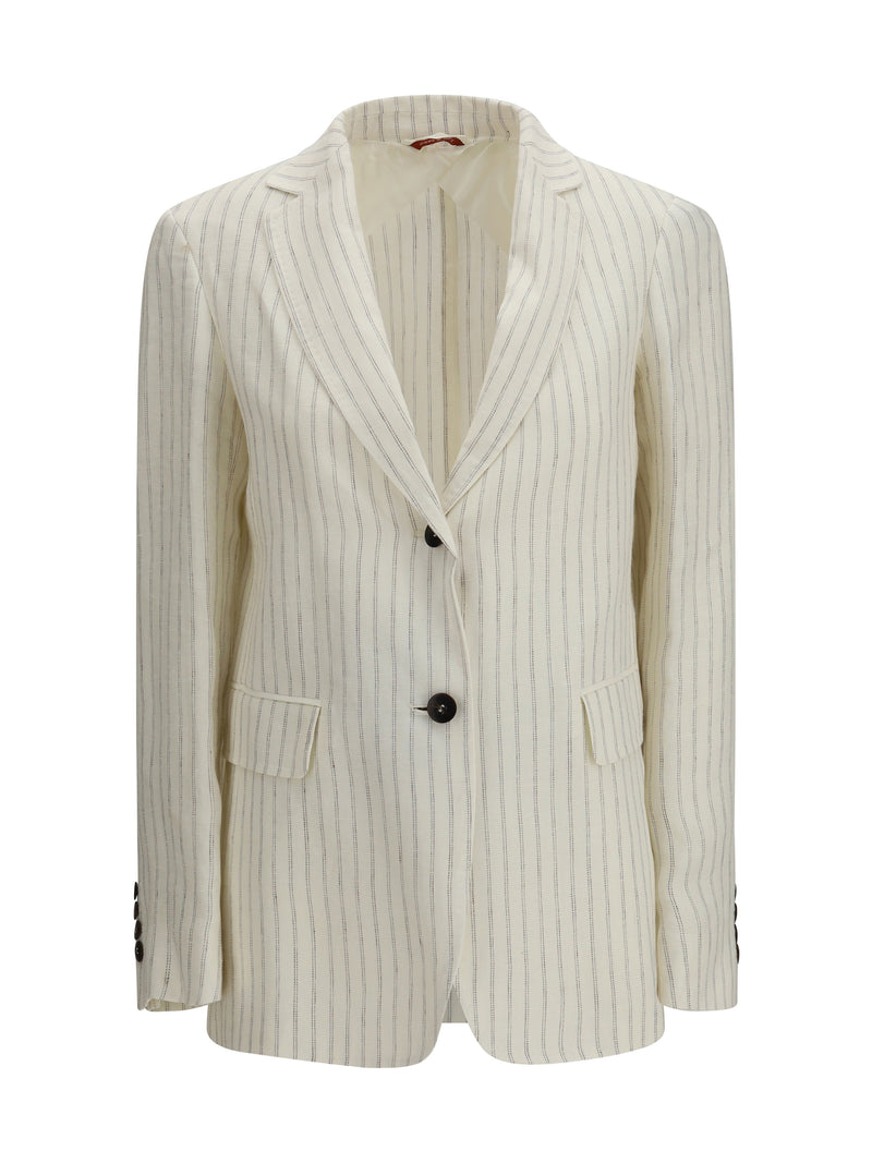 Max Mara Studio Max Mara Studio Pinstriped Linen Blazer Naturale - World Class Fashion