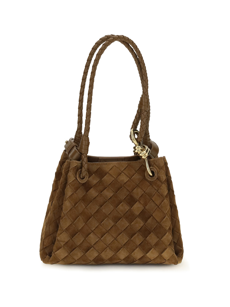 Bottega Veneta Bottega Veneta Parachute Small Suede Handbag Dark Caramel - World Class Fashion