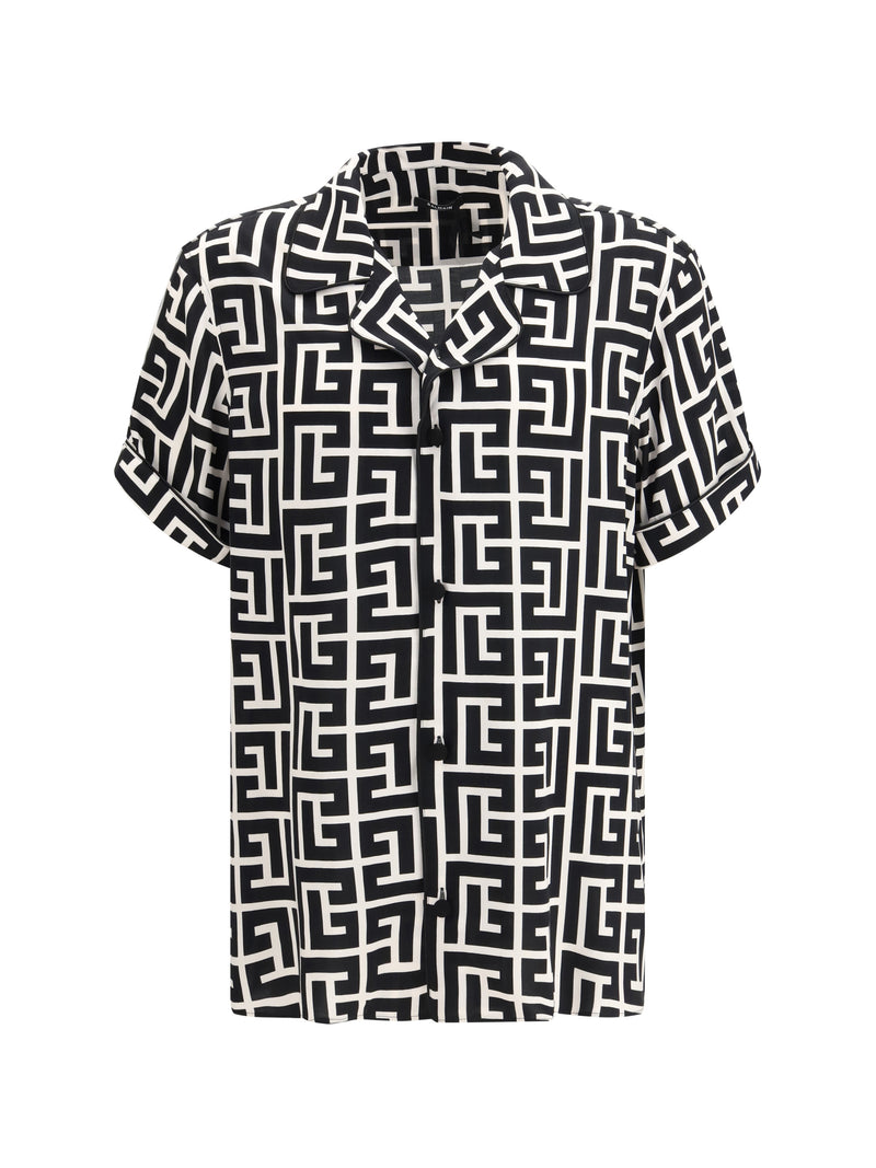 Balmain Balmain Monogram-print Pajama Shirt Ivoire/Noir - World Class Fashion