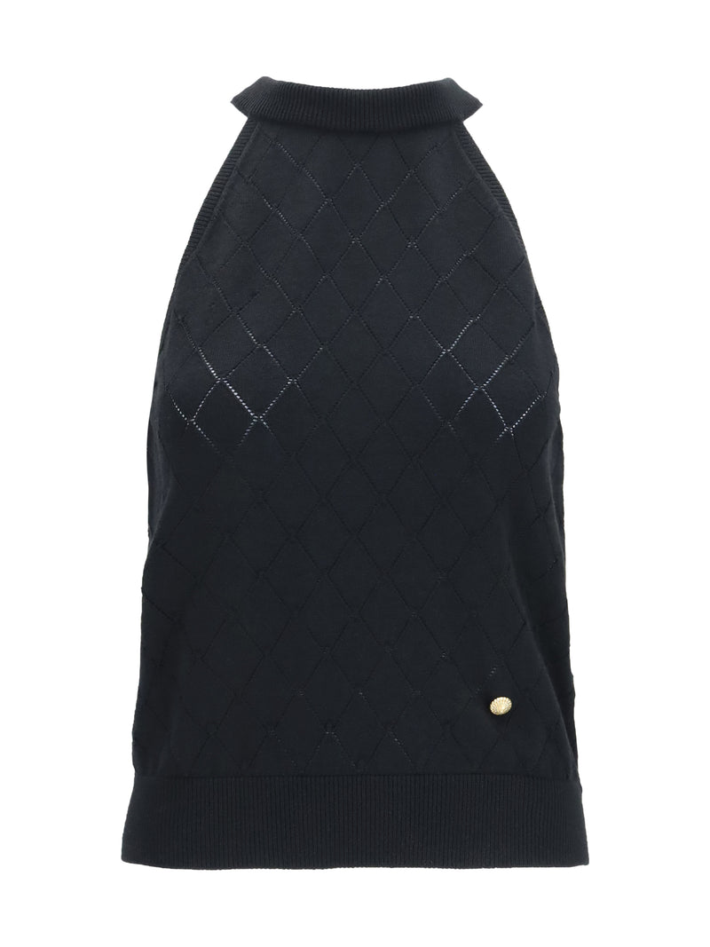 Balmain Balmain Sleeveless Wool Crewneck Top Noir - World Class Fashion