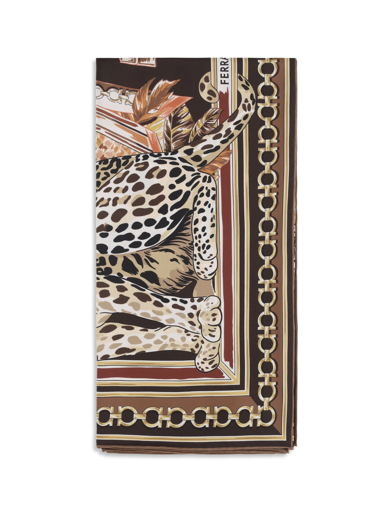 Ferragamo Ferragamo Leopard-print Silk Scarf Brown - World Class Fashion