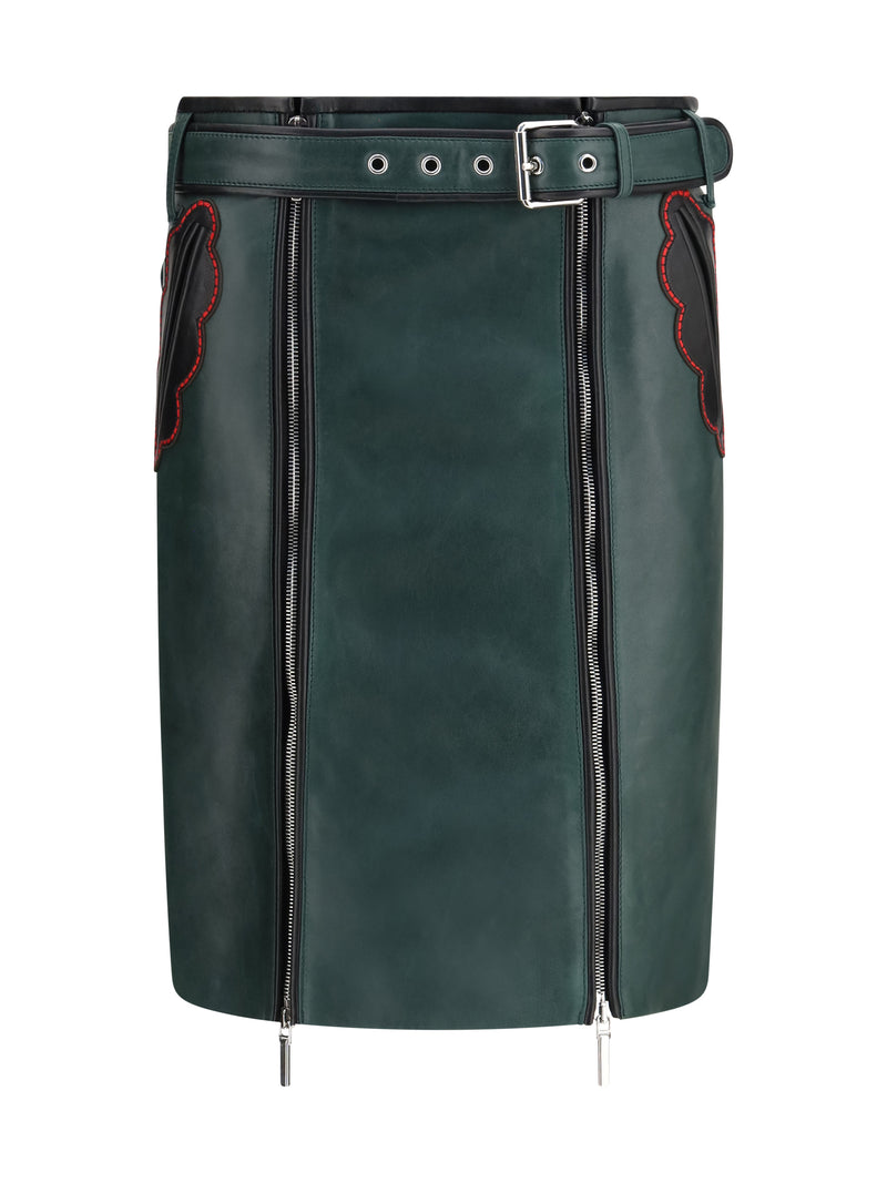 Marni Marni Leather Skirt Dark Sea Green Women - World Class Fashion