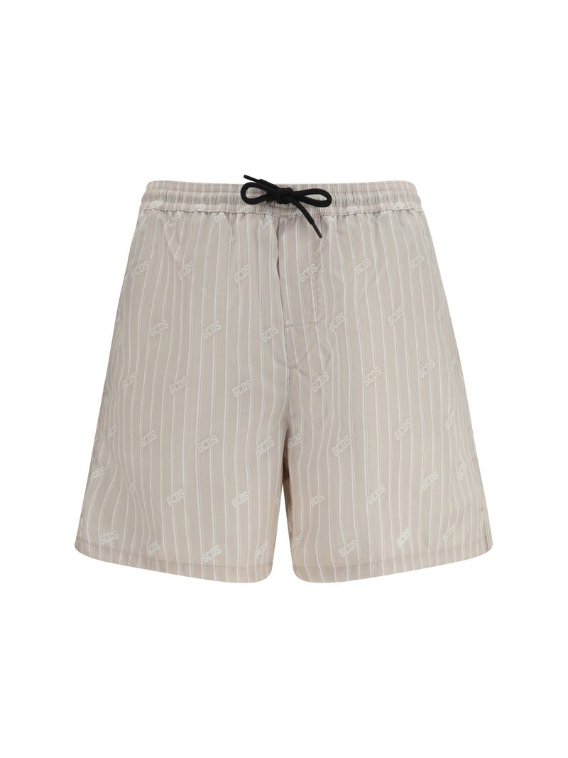 Gcds Gcds Striped All-over Logo Swim Shorts Sandshell/Bone - World Class Fashion