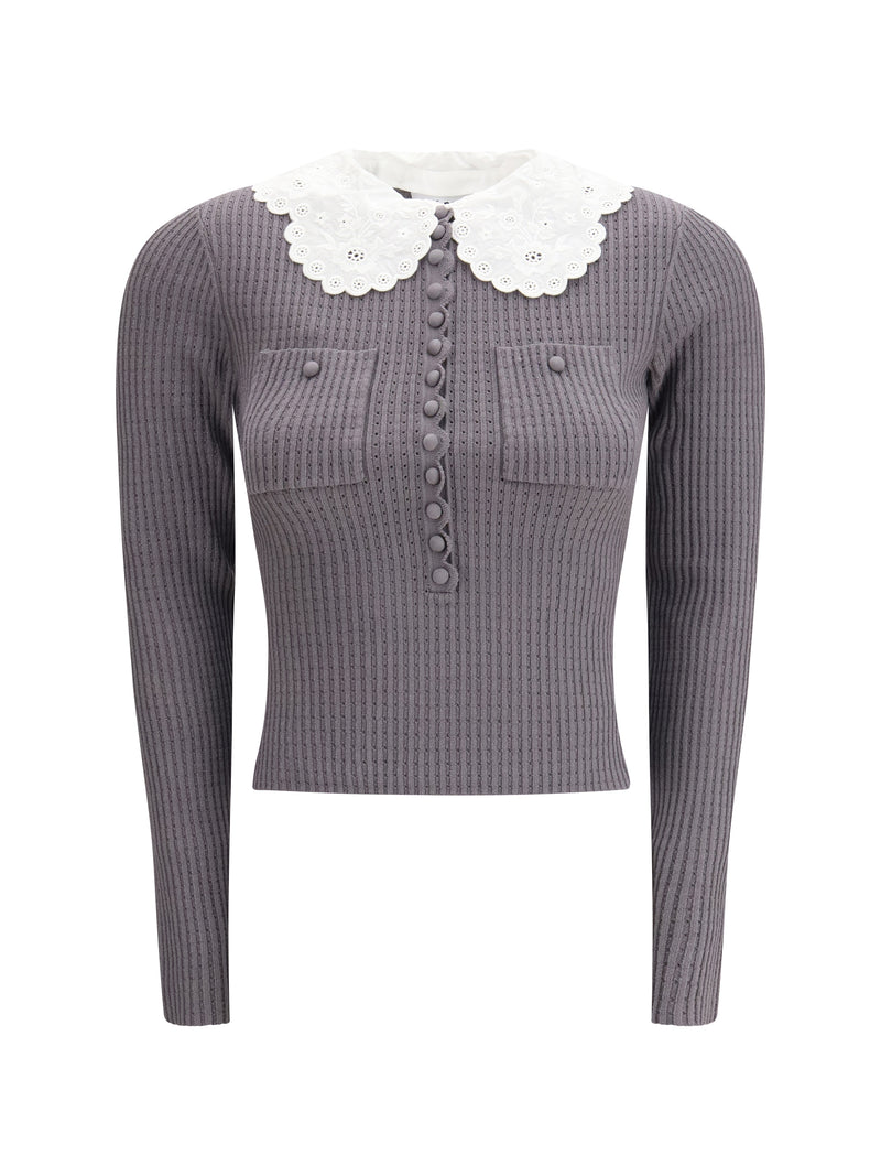 Self-portrait Self-portrait Lace Collar Knit Top Grey Women - World Class Fashion