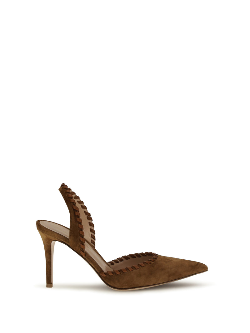 Gianvito Rossi Gianvito Rossi Suede Slingback Pumps Luggage Sedona - World Class Fashion