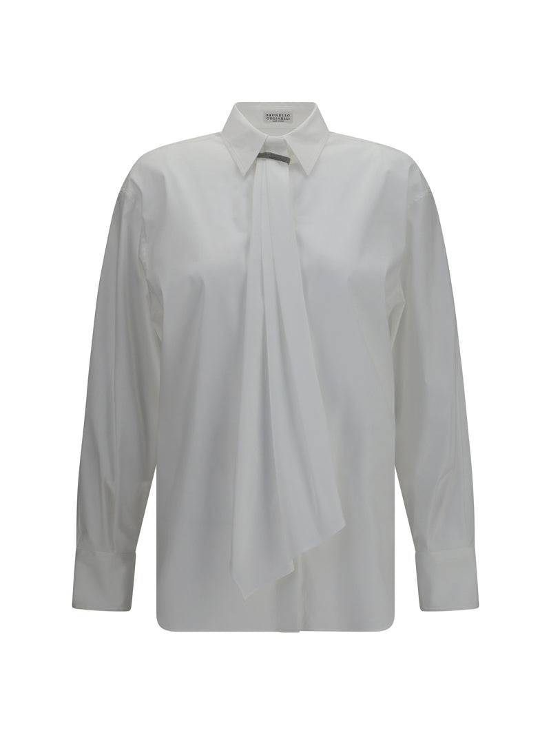 Brunello Cucinelli Brunello Cucinelli Shirt with Monili Embellishment Bianco - World Class Fashion