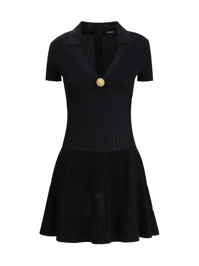 Balmain Balmain Flared Knit Mini Dress Noir - World Class Fashion