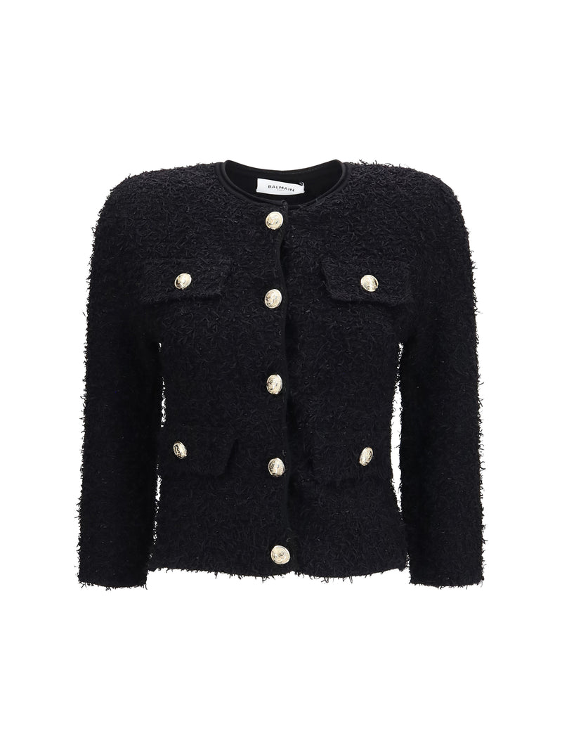 Balmain Balmain Double-breasted Tweed Cropped Jacket Noir - World Class Fashion