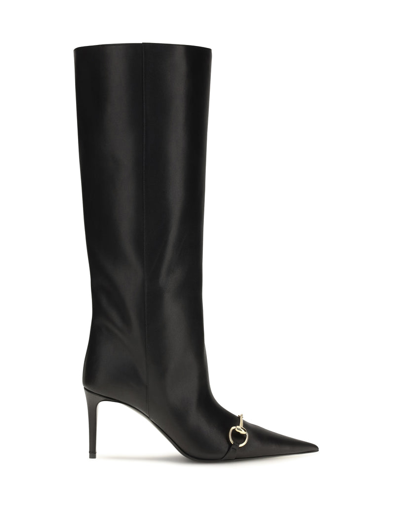Gucci Gucci Slip-on Leather Boots with Horsebit Black - World Class Fashion