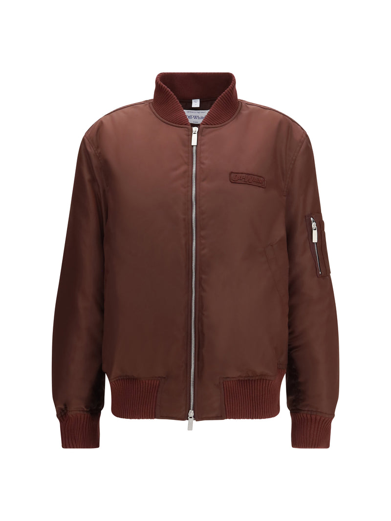 Off-white Off-white Embroidered Logo Nylon Bomber Jacket Burgundy - World Class Fashion