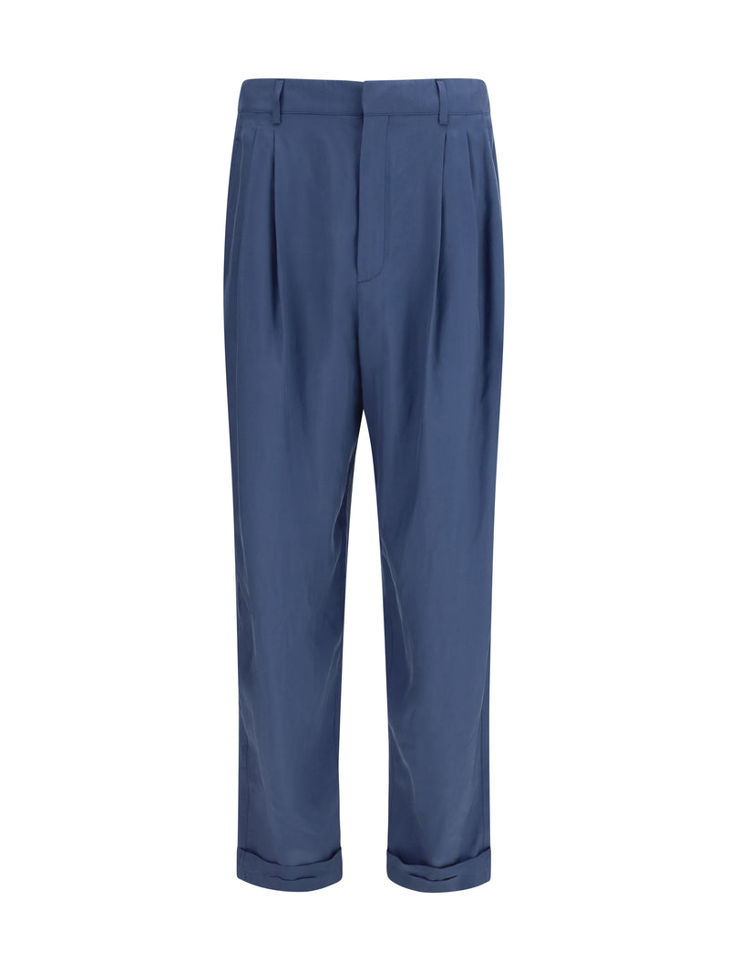 Saint Laurent Saint Laurent Tailored Pants with Silk Belt Bluette - World Class Fashion